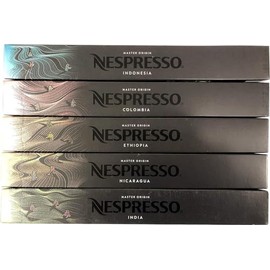 Nespresso OriginalLine Master Origin Variety Pack: Colombia, Ethiopia, India, Indonesia, Nicaragua, 50 Capsules - NEW - ''NOT compatible with Vertuoline''
