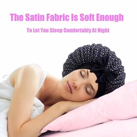 YeeMan Satin Bonnet for Sleeping Women Adjustable Wide Band Hair Bonnet for Sleeping (US, Alpha, One Size, Black)