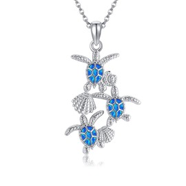 DAYLINLOVE Turtle Necklace 925 Sterling Silver Blue Opal Sea Turtle Necklaces Ocean Jewellery Gift for Women Mother's Day