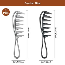 Pack of 2 Wide Tooth Combs, Coarse Teeth Comb, Wide Tooth Comb, Antistatic Coarse Zinc, Curling Comb, Strand Comb, Wide Comb for Various Types of Hair (Black + Grey)