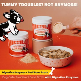 Bone Broth for Dogs (Powder) 7 oz - with Natural Digestive Enzymes Blend, Probiotic Supplement for Gut Health, Easy Digestion, Less Gas & Nutrient Absorption - 60 Days Supply