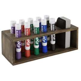 MyGift Wall-Mounted Rustic Brown Wood 10-Slot Dry Erase Marker, Eraser Holder, Storage Organizer