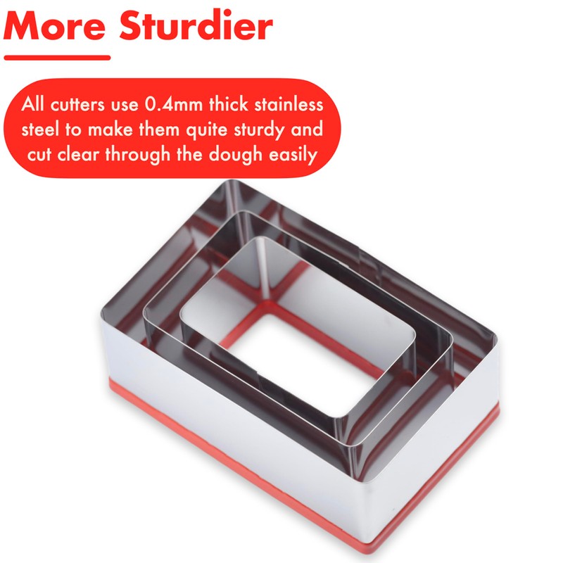 3 Pcs Rectangle Cookie Cutter Set, Food-Grade Stainless Steel, Large