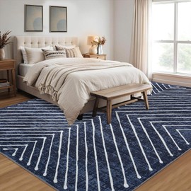 ROYHOME 8x10 Area Rug for Living Room Washable Rug Non Slip Large Bedroom Stain Resistant Dining Room Contemporary Accent Carpet Ultra Soft Modern Rug for Home Decor Office, Navy