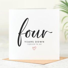 Beau Willows Happy 4th Wedding Anniversary Card - Four Years Down Forever To Go - Funny Anniversary Card For Couple Husband Wife Boyfriend Girlfriend