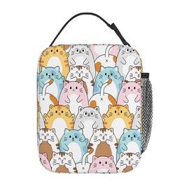 LWDZLHD Colorful Cat Lunch Box Cute Cartoon Lunch Bag for Women Portable Insulated Lunchbox Reusable Leakproof Cooler Tote Bag for Camping Office Travel Picnic