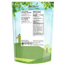California Organic Raisins, 1 Pound - Thompson Seedless Select, Sun-Dried, Non-GMO, Kosher, Unsulphured, Bulk, No Oil Added