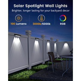 JOFIOS Solar Fence Lights Outdoor Waterproof Led, 100 Lumens Solar Lights for Fence with Warm White & RGB 8 Colors,Outdoor Solar Lights for Patio, Backyard, Deck, Fence, Railing (12 Pack-Black)
