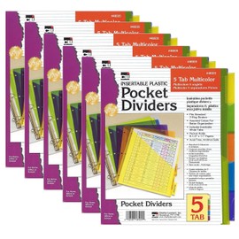 CLICharles Leonard Index Dividers with Pockets, 5-Tab, Assorted Colors, 5/Pack, 6 Packs (CHL48505ST-6)