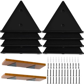 Halyuhn Floating Shelf Bracket 8 Pcs for Floating Wood Shelves, 4 x 3 inches Black Floating Shelves Brackets with 2 inches Anchor Screws, Shelf Brackets Set for Wood Shelf, Floating Shelf Hardware