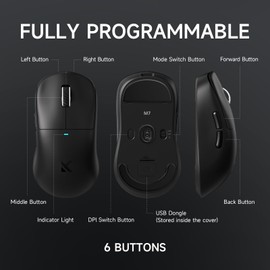 MCHOSE M7 Pro Wireless Gaming Mouse, 8K Polling, 55g Lightweight Ergonomic Computer Mouse PAW3395 Optical Sensor, 650 IPS 26000 DPI, 6 Programmable Controls, USB-C 3-Mode PC/Mac Black