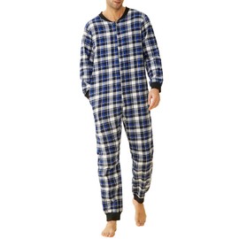 Latuza Men's Cotton Flannel Onesie Adult One Piece Pajamas Jumpsuit L Blue