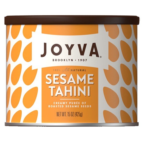 Joyva Sesame Tahini | 15oz Tins | 100% Pure Roasted Sesame Seed Purée | Silky Smooth & Creamy | Mildly Nutty | All-Natural Superfood | Non-GMO, Gluten Free, Kosher & Vegan | Paleo & Keto Friendly