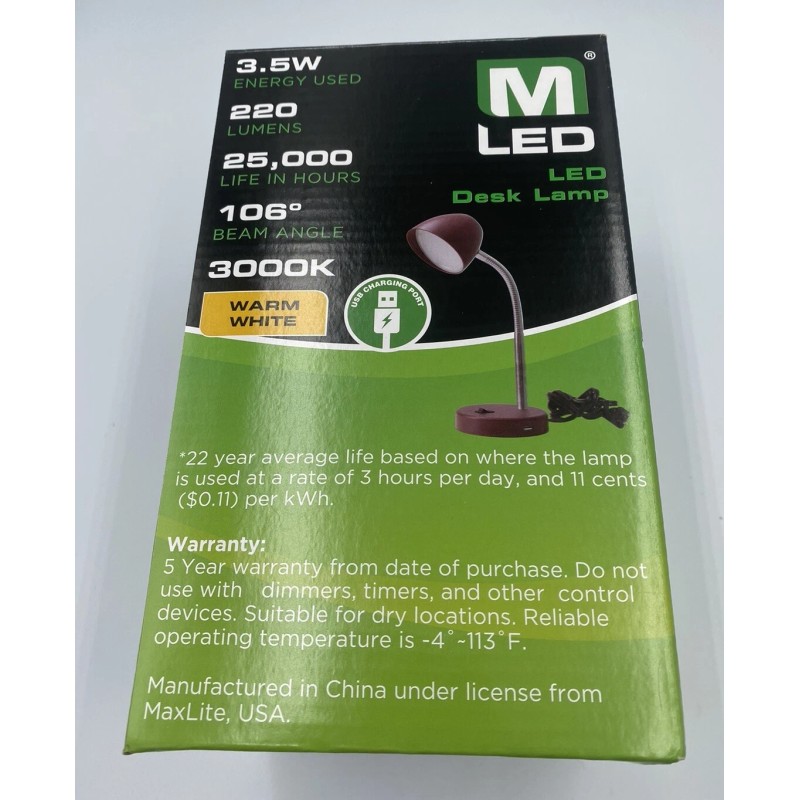 MAXLITE LED DESK LAMP 3.5W 220 LUMENS 25,000 LIFE IN