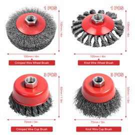 Aigreat 8PCS Wire Wheel Brush for Angle Grinder, Wire Wheels for Angle Grinder, 4 Inch Twist Knotted Carbon Steel Wire Wheel with M14 Thread Arbor, Cup Brush for Rust Removal, Heavy Cleaning