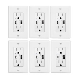KCMYTONER USB Type C Wall Outlet Dual High Speed Duplex Receptacle 15 Amp, Tamper Resistant, Smart 4.2A Fast Charging Capability, Wall Plate Included UL Listed, Not for laptops, White, 6 PK