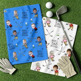 Toalla de Golf Personalizada para Papá, Toalla con Foto Personalizada Diseño Best Dad by Par, Toalla de Microfibra Absorbente con Ojal, Regalo para Día del Padre y Cumpleaños