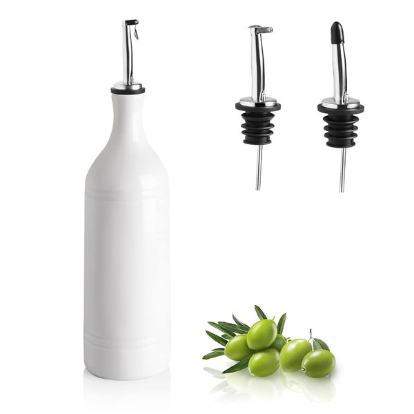 Sweejar Home Grand flacon distributeur d'huile d'olive en céramique opaque protège l'huile pour réduire l'oxydation, convient pour le stockage d'huile, vinaigre, et autres liquides, 680 ml (blanc)