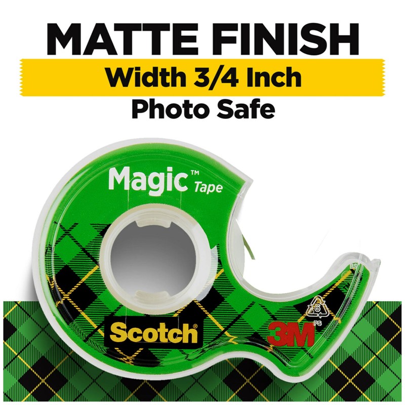 Scotch Magic Tape, Refillable Dispenser, 3/4" X 300", 3/Box