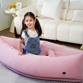 BMAG Peapod Sensory Chair, 60" Inflatable Peapod Chair with Neck Pillow for Kids, Sensory Seating Pea Pod Gift for Autistic Children, Includes Electric Air Pump, Pink