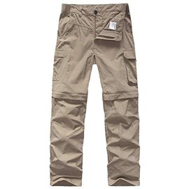 Kids' Cargo Pants, Boy's Casual Outdoor Quick Dry Waterproof Hiking Climbing Convertible Trousers Khaki