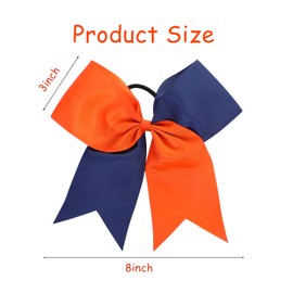 chiduerm 16Pcs Cheerleading Bows 8 Inch Large Cheer Hair Bows Grosgrain Ribbon Elastic Bands Handmade Ponytail Holder for Cheerleading Girls School College Sports (Navy Orange)