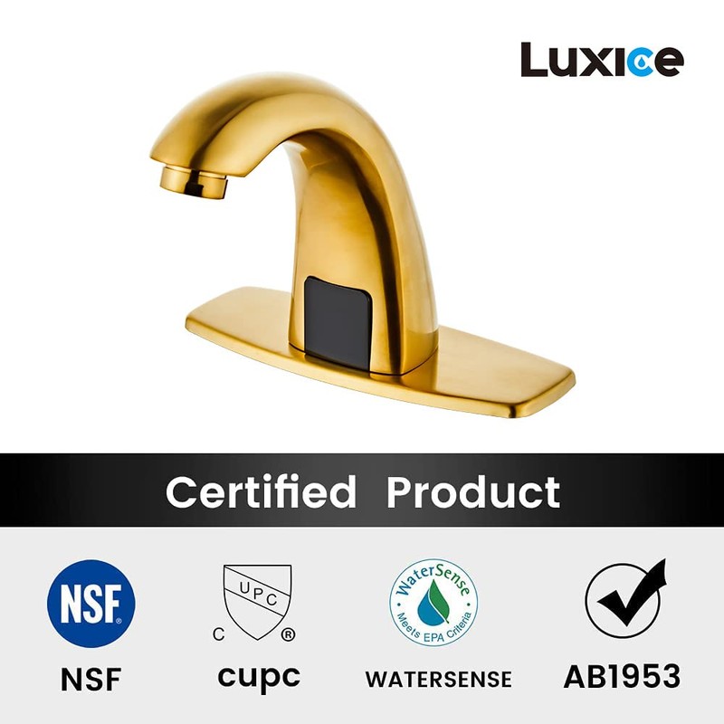 Luxice Brushed Gold Touchless Bathroom Sink Faucet - Automatic Motion