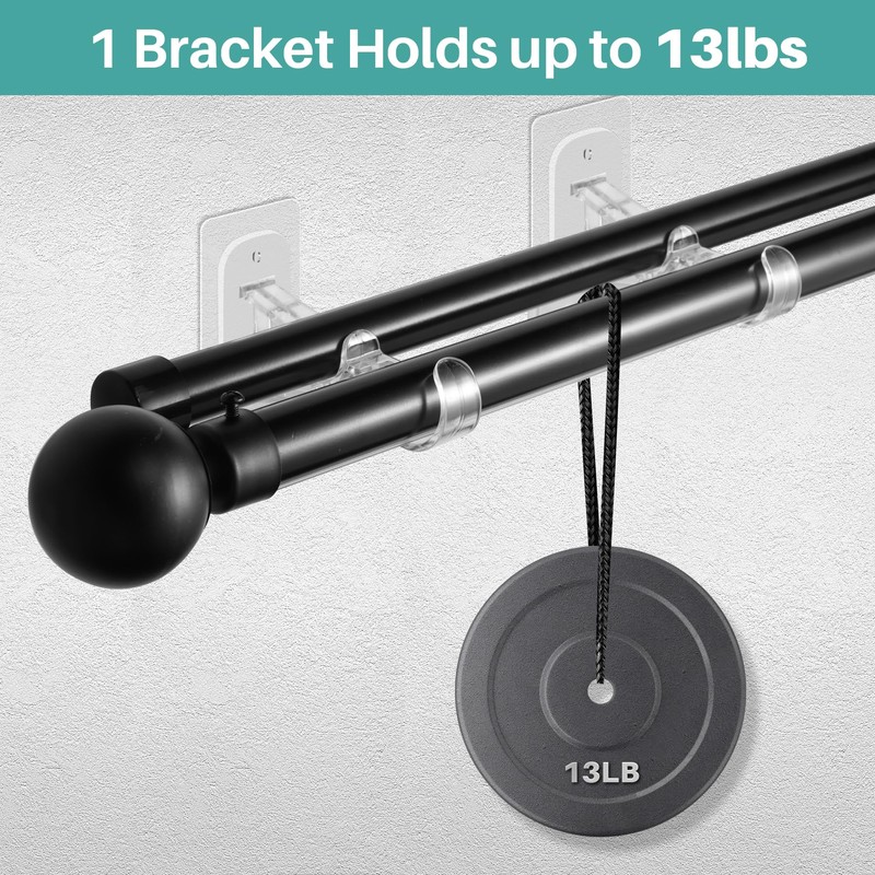 6-Pack Double Curtain Rod Bracket, Adhesive No Drilling Curtain Rod
