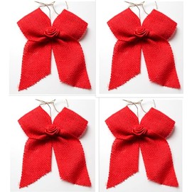 CaPiSo Pack of 4 Jute Bows 14 x 16 cm Jute Linen Hessian Wedding Christmas