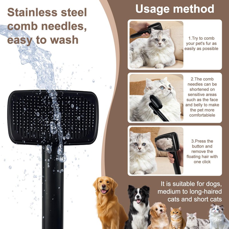 Self Cleaning Deshedding Cat Brush for Dogs & Cats,Adjustable Cat