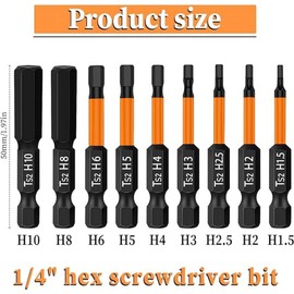 Hex Screwdriver Long Bits Set, H1.5-H10 50mm Metric Inner Impact Driver Hex Head, 1/4 inch Hex Shank Impact Hex Bits Set with Storage Box