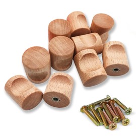 ZARADU Wooden Furniture Knobs, Wooden Drawer Handle, Set of Cabinet Knobs with Screws, Wooden Handles for Cupboards, Natural Wood, for Cabinets and Drawers (10 Pieces with Screws)