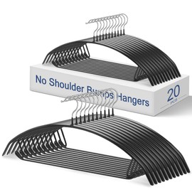 FSUTEG Black Hangers 20 Pack - No Shoulder Bump Non-Slip Rubber Coating Contour Metal Hangers for Sweaters, Coats & Clothes, 15 lbs Weight Capacity, Non-Slip, 16.5 Inch