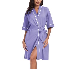 ANLIQI Womens Robe Lightweight Short Cotton Summer Bath Robe 1/2 Sleeve Ladies Kimono Bathrobes Soft Spa Knit Sleepwear(Lavender,L)