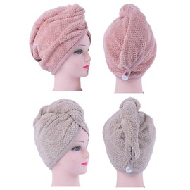 (2pack) IvyMei Microfiber Hair Drying Towel Coral Fleece pineapple Hair Towel Ultra Soft Absorbent Anti Frizz Sleep Hair Wrap Turban Quick dry Compact Hair shower Cap Head Towel (pink+khaki)