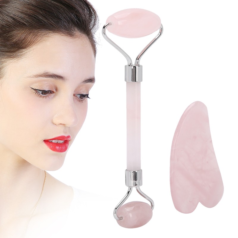Rose Quartz Face Roller Massager Facial Lifting Tightening Roller Gua