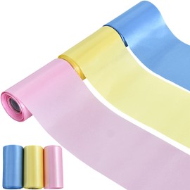 TONIFUL 3 Rolls 4 Inch Wide Ribbons, Pastel Color Baby Pink Baby Blue Light Yellow Satin Ribbons Set for Cutting Sewing Wedding Birthday Baby Shower Party Decoration Chair Sash Table Runner