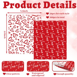 JarThenaAMCS 100Pcs Valentine Wax Paper Love Heart Deli Paper Tissue Red White Sandwich Wrap Paper Waterproof Oil-Proof Picnic Liner For Party Kitchen Supplies