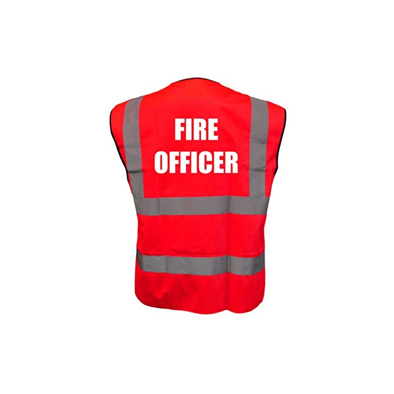 FIRE OFFICER Red Hi Vis Viz Reflective Vest Waistcoat Printed