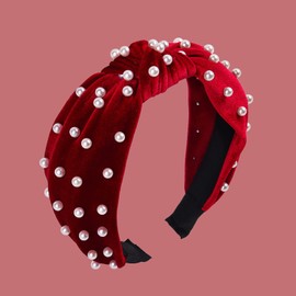SquarezhenBo Red Hair Headband, Velvet Headband, Headband Knotted Pearl Gold Accessories Pearl Ve-lvet Ve-lvet Hair Clip Bulk Hair Clips Hair Clips Accessories