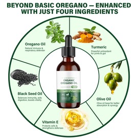 Oil of Oregano with Black Seed Oil Drops(2 Fl Oz), 4-in-1 Blend with Turmeric & Vitamin E (80% Carvacrol), Vegan, Non-GMO, and Sugar-Free(8-Month Supply)