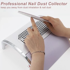 VOCOSTE Nail Dust Collector, 80W Nail Vacuum Dust Collector, Low Noise Nail Fan Dust Collector, Dust Collector Nail Tech for Manicure Acrylic Gel Nails Polishing, with 2 Dust Bag, White