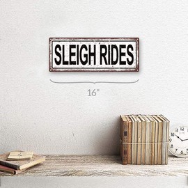 Homebody Accents Outdoor Sleigh Rides 6"x16" Metal Sign, Wall Décor for Seasonal and Holidays