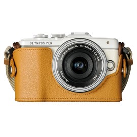 Olympus Mirrorless SLR Camera Pen E – PL7, Genuine Leather Body Jacket CS – 45B , lt brn