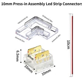 Clearhill 10mm 2Pin 30Pcs Press-in Assembly COB LED Strip Connector Corner Kit,14pcs Clear Connectorss,6pcs L-Shape Corner Connectors,10pcs Red and Black 22 AWG Wire,for 5V 12V 24V LED Strip
