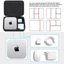 Lacdo Hard Mac Mini Carrying Case for Apple 2024 Mac Mini M4/M4 Pro Desktop Computer, Portable Protective Storage Hard Shell Travel Bag, Black