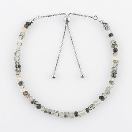 CRYSTALIS Natural Black Rutile Quartz Beads Slider Bolo Bracelet, High Grade Beaded Crystals, Chakra Healing Gemstone, Gift Giving Women Jewelry, 925 Sterling Silver Slider 10 inch