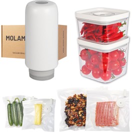 2025 New Handheld Vacuum Sealer for Food storage, Sous Vide and Meal Prep. 1 vacuum machine 2 compact containers and 4 reusable bags, 7-piece Set. Extending freshness up to 5 times longer