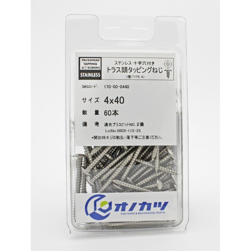 Onokatsu Truss Head Tapping Screws, Stainless Steel, 4x40, 60 Pieces