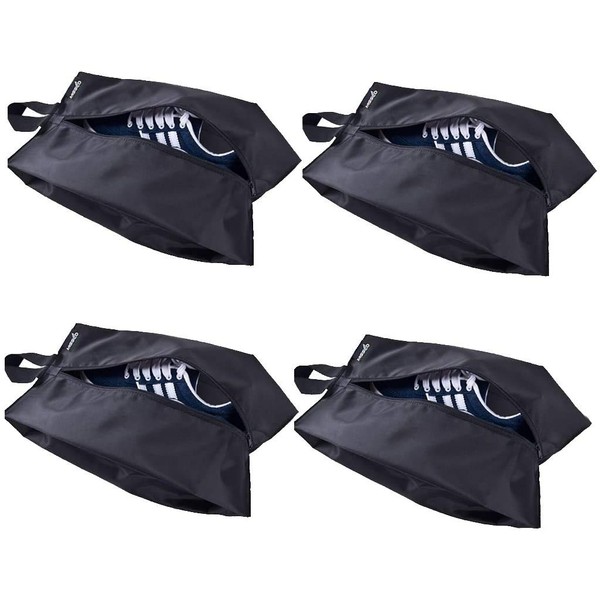 4 Portable Nylon Travel Shoe Bags Dust-Proof Shoe Storage Bag Organiser with Zipper Closure for Shoes, Trainers, Heels, Black